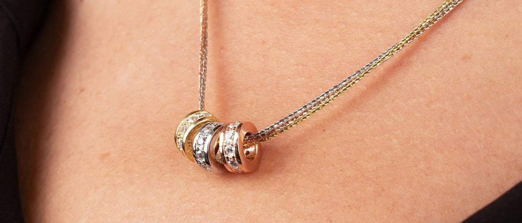 Radiance 3-Ring Necklace With Brilliant CZ Accents In Gold, Rhodium And Rose Gold