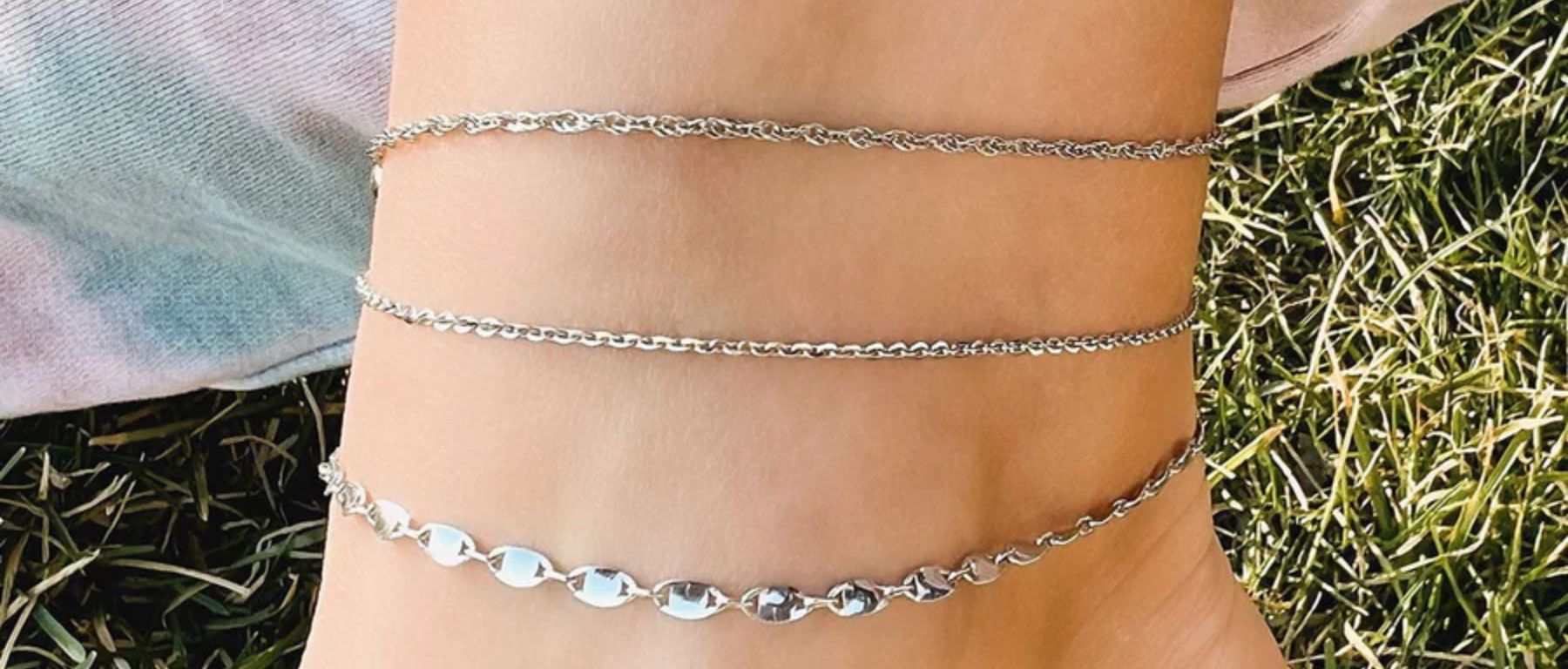 CONFETTI SILVER LAYERING ANKLET SET